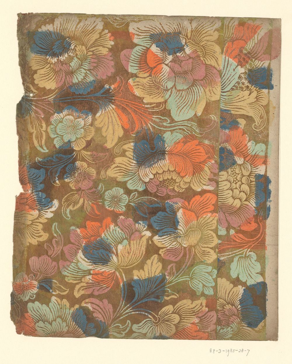 Blad met grote gestileerde bloemen (1700 - 1850) by anonymous