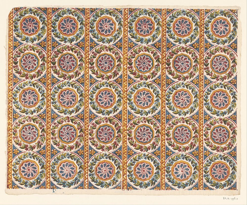 Blad met banenpatroon bloemornamenten en sierlijst (c. 1750) by anonymous