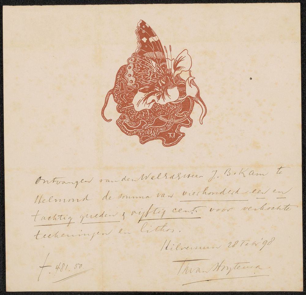 Ontvangstbewijs aan J.B. Kam (1898) by Theo van Hoytema