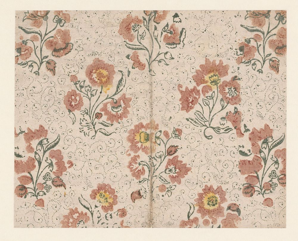 Blad met strooipatroon van bloemen op fond van stippellijnen (c. 1755 - c. 1795) by anonymous