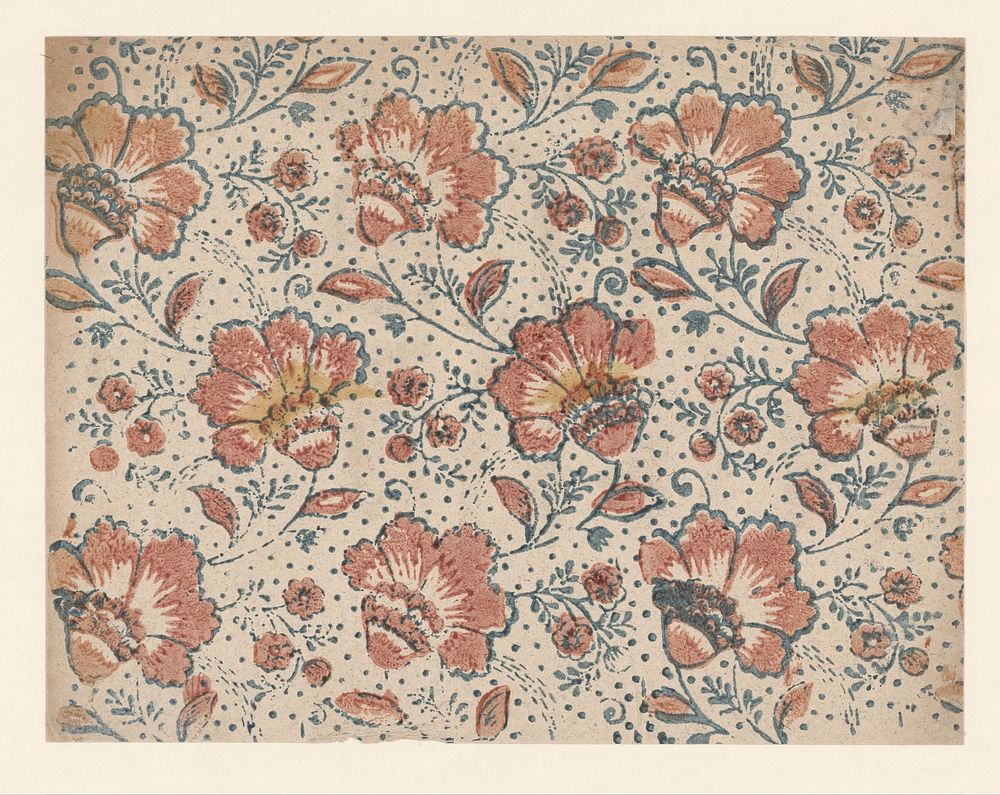 Blad met patroon van bloemen met stippenfond (c. 1700 - c. 1850) by anonymous