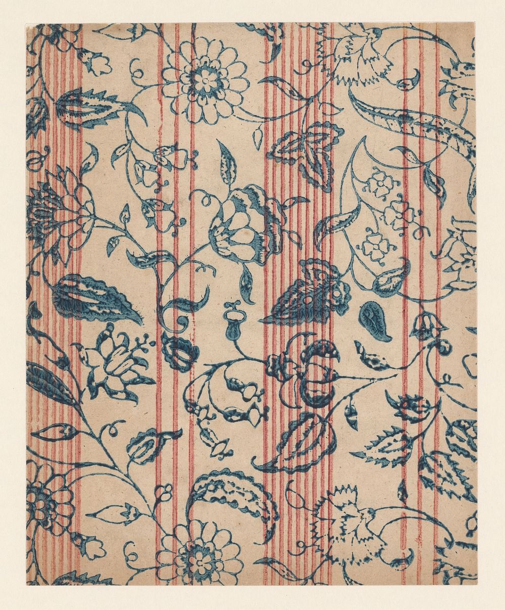 Blad met banenpatroon van bloemranken en lijnen (c. 1700 - c. 1850) by anonymous