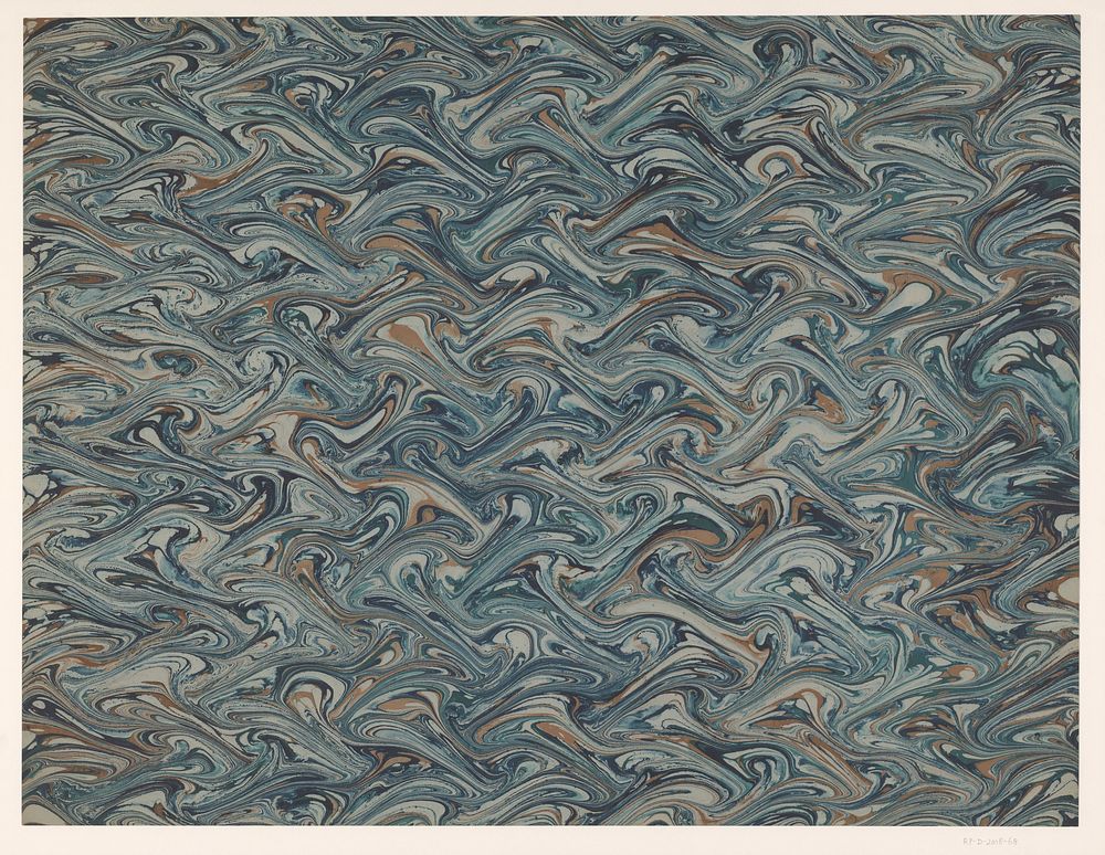 Fantasiemarmer in verschillende tinten blauw en bruin op lichtblauw papier (1900 - 2000) by anonymous