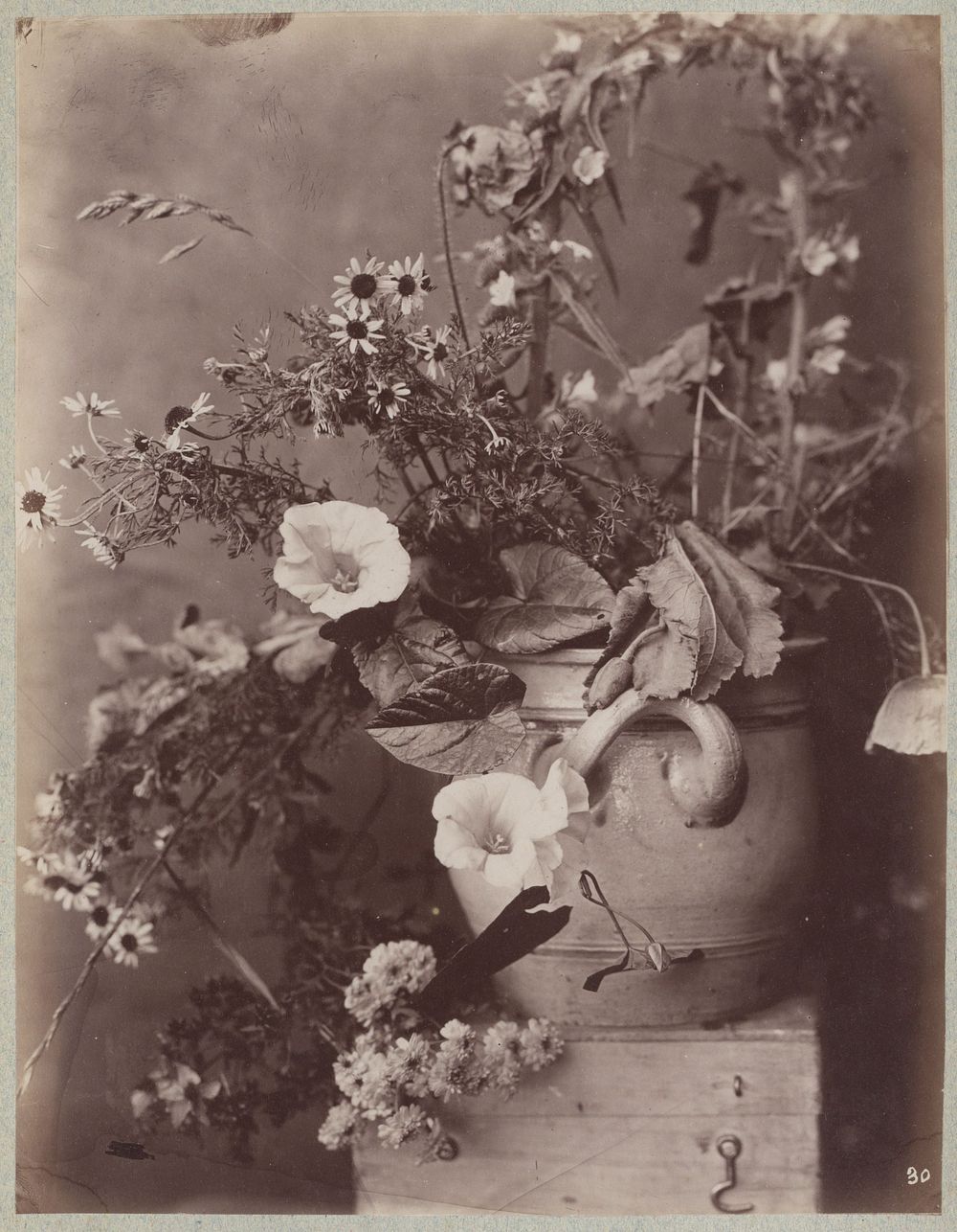 Bloemstudie met Keulse pot op kist (c. 1875 - c. 1895) by Charles Aubry, A Calavas and Bolotte and Martin