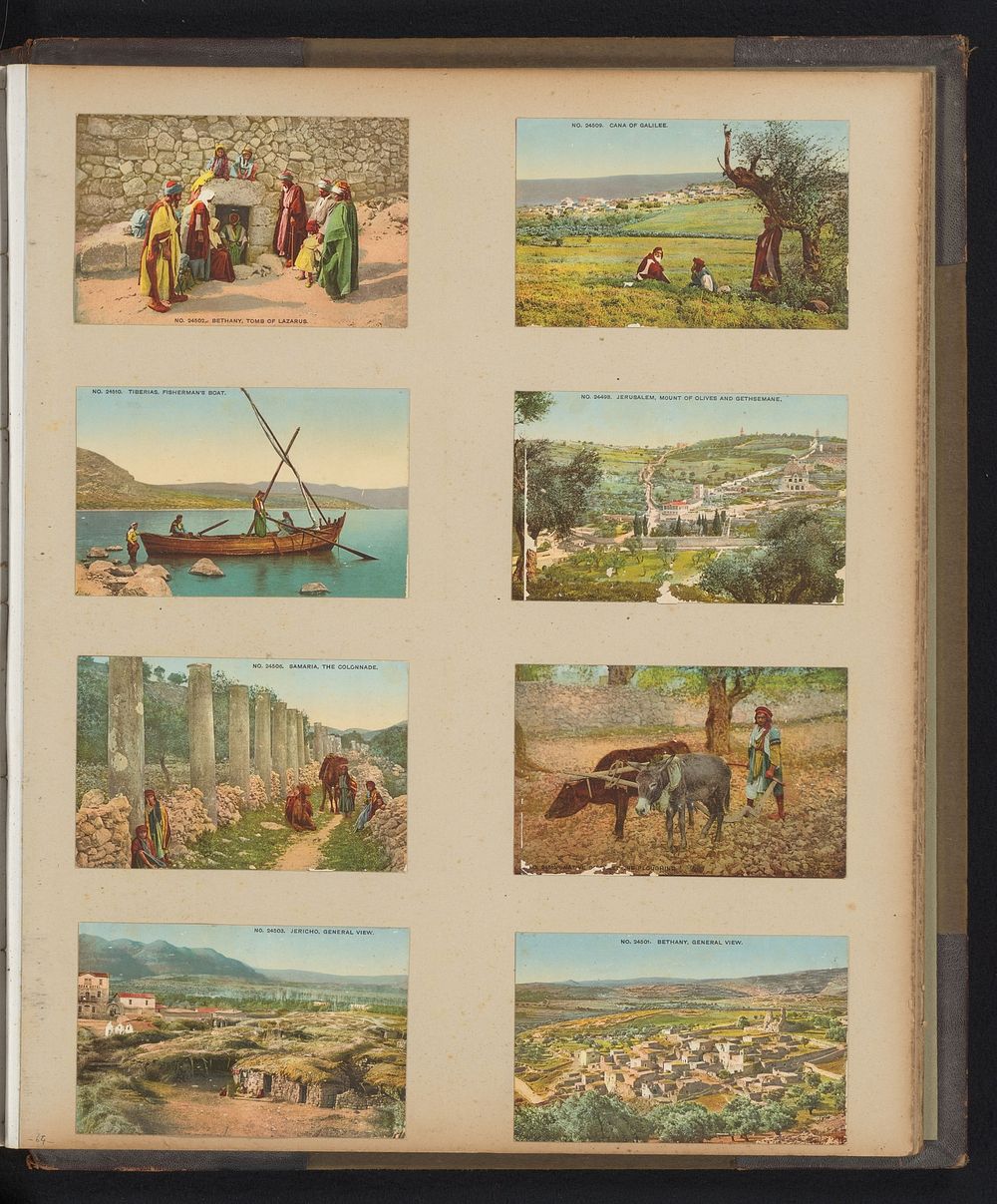 Acht prentbriefkaarten met gezichten op Jeruzalem, Bethanië, Samaria, Tiberias en Jericho (1871 - c. 1910) by anonymous