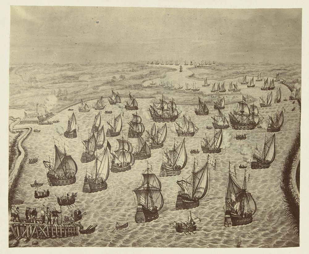 Zeeslag bij Lillo (1863) by J v d Graft and Hendrick Cornelisz Vroom