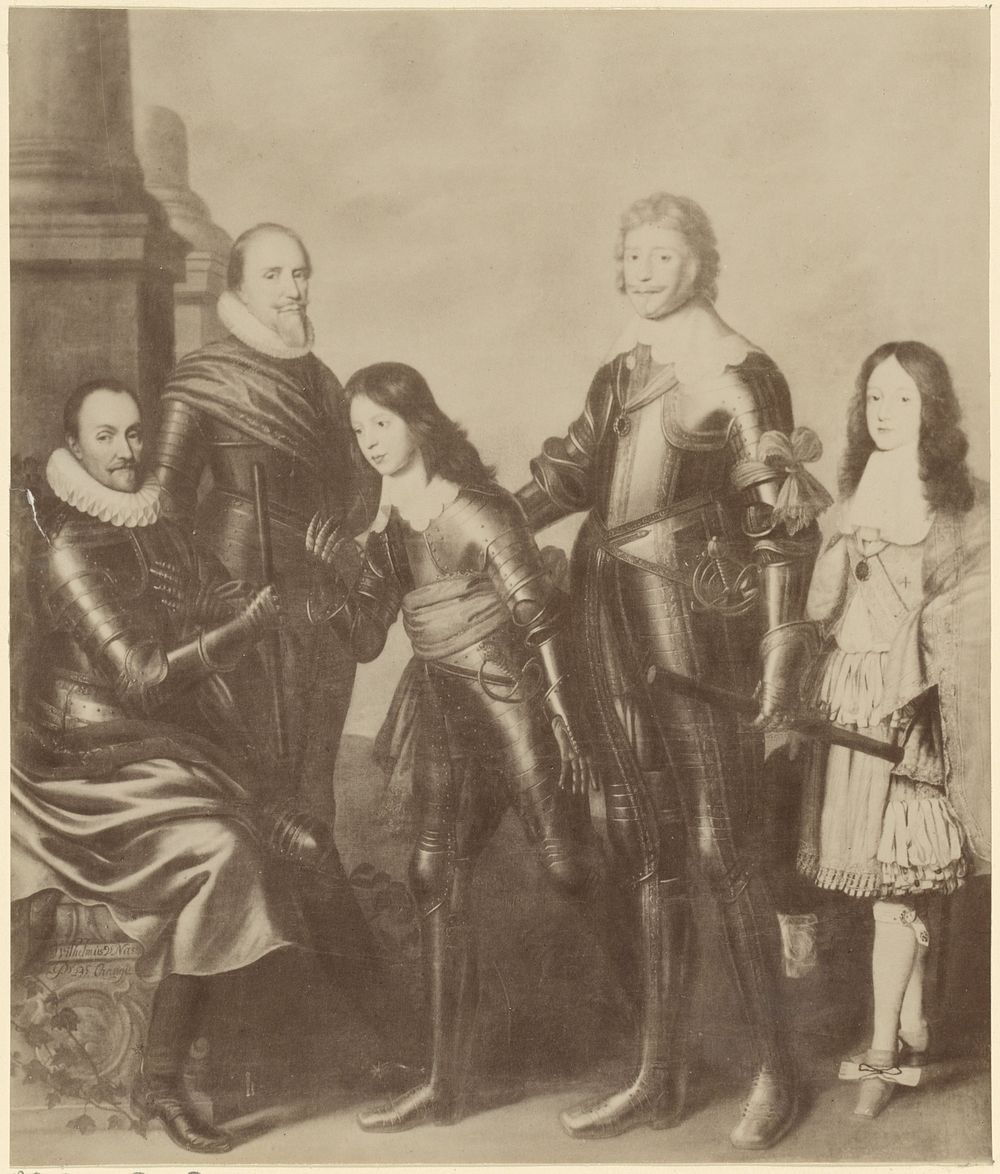 Portret van Willem I, Maurits, Frederik Hendrik, Willem II en Willem III, prinsen van Oranje (1850 - 1930) by anonymous…
