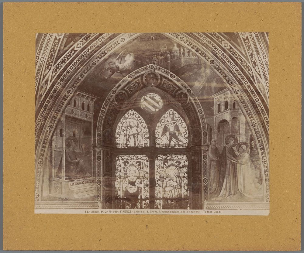 Schildering door T. Gaddi in de Santa Croce te Florence, voorstellende de Annunciatie en de Visitatie (c. 1875 - c. 1900) by…
