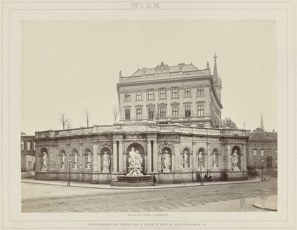 Albrechtsbrunnen en het paleis Erzherzog Albrecht in Wenen, Oostenrijk (1880 - 1900) by Carl Haack and Carl Haack