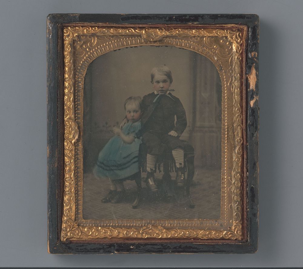 Portret van een onbekende jongen en een onbekend meisje (c. 1855 - c. 1870) by anonymous