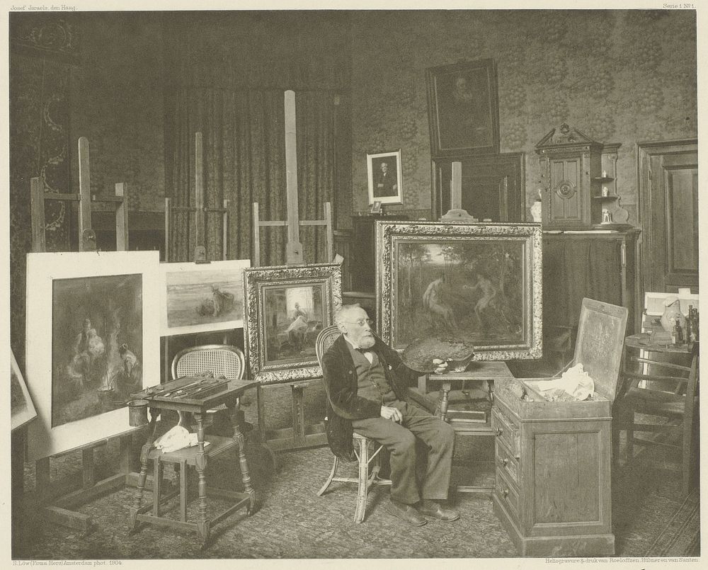 Portret van Jozef Israëls in zijn atelier (in or after 1904) by Sigmund Löw, Hübner and Van Santen Roeloffzen and Hübner and…