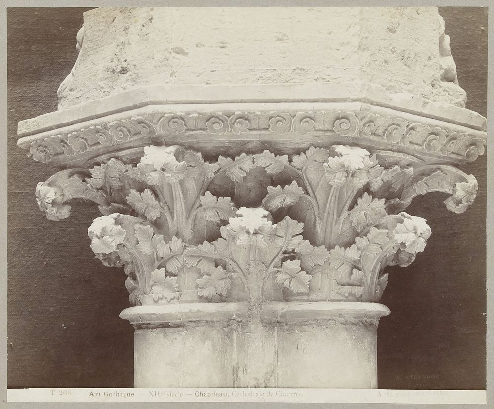 Kapiteel met bladmotief, kathedraal van Chartres (1860 - 1900) by Adolphe Giraudon and Adolphe Giraudon