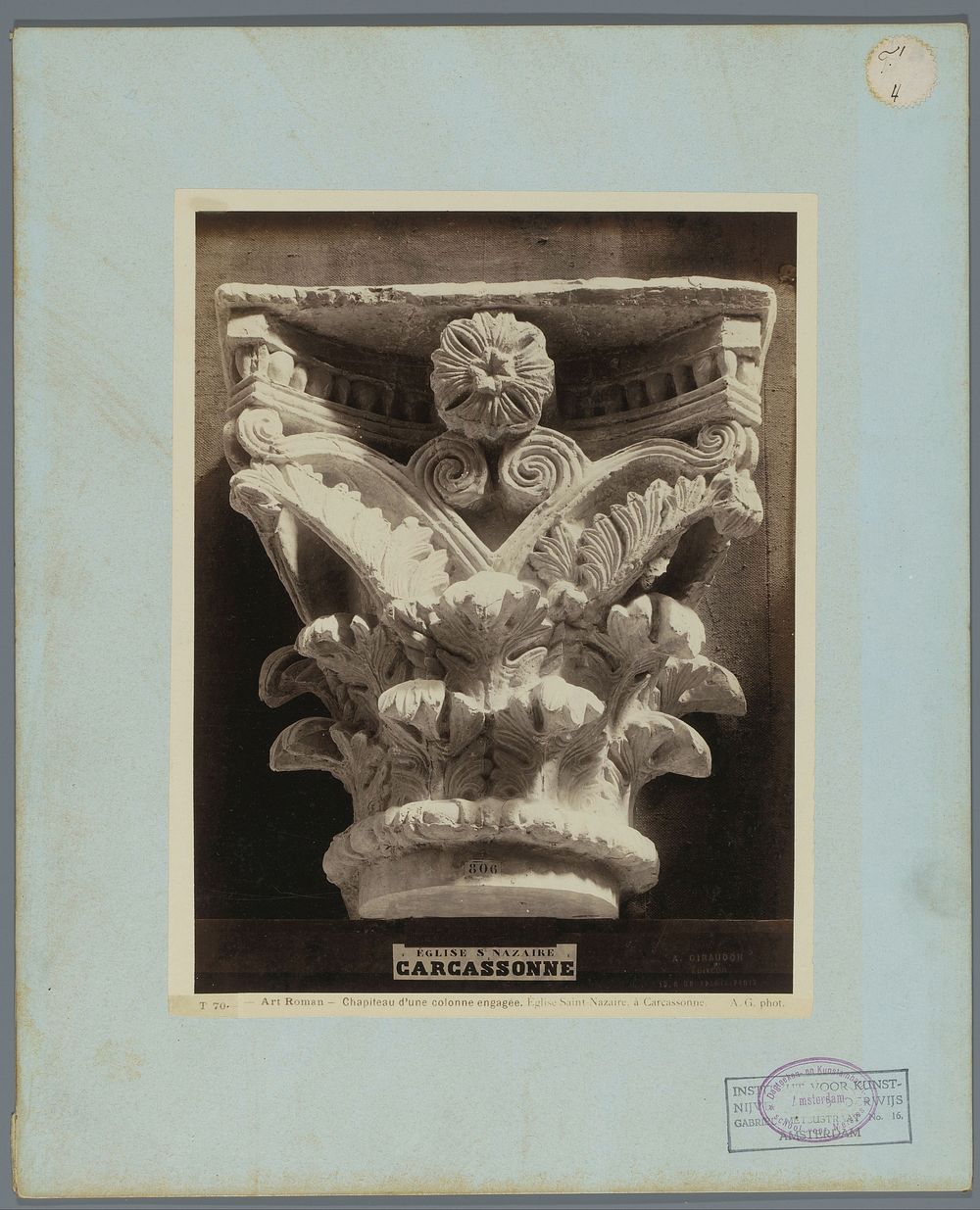 Afgietsel van een kapiteel in de Basilique des Saints Nazaire et Celse te Carcassonne (c. 1875 - c. 1900) by Adolphe…