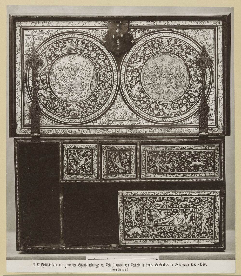 Binnenzijde van een kast met ingelegd ivoor (1869 - 1887) by anonymous, anonymous, Johann Baptist Obernetter and Johann…