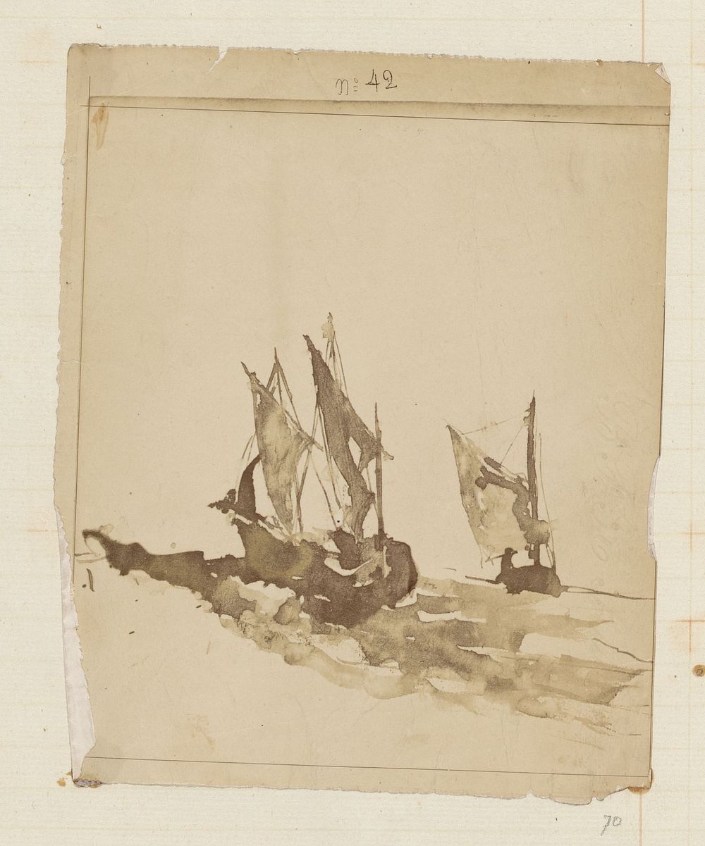 Fotoreproductie van (vermoedelijk) een aquarel, voorstellend zeilschepen op zee (c. 1880 - c. 1900) by anonymous and…