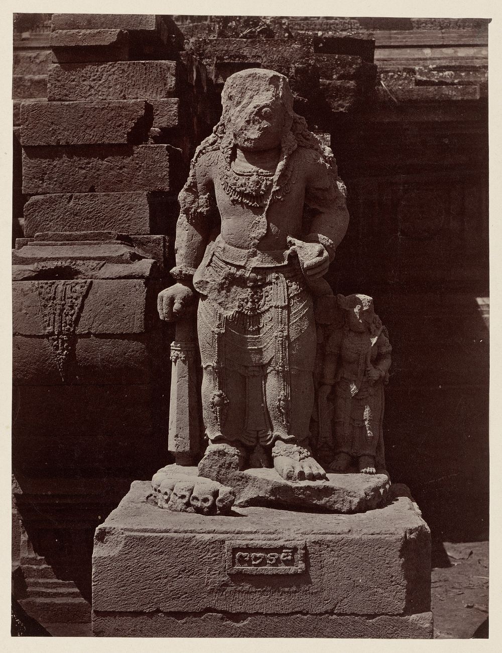 Candi Panataran (Temple Complex), Main Temple; dated dvarapala (with female attendant) guarding the left staircase…