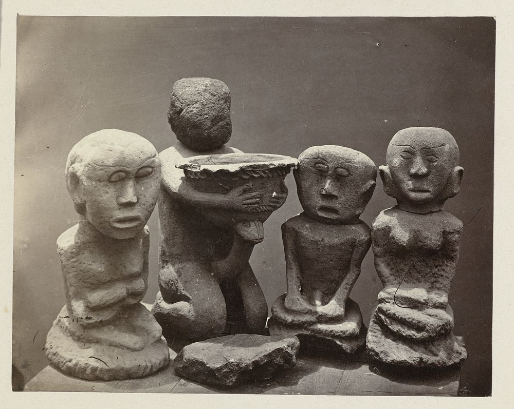 Terra cotta group holding two itiphallic figures and two female figures with child. Karta Wangungan, Kuningan district, West…