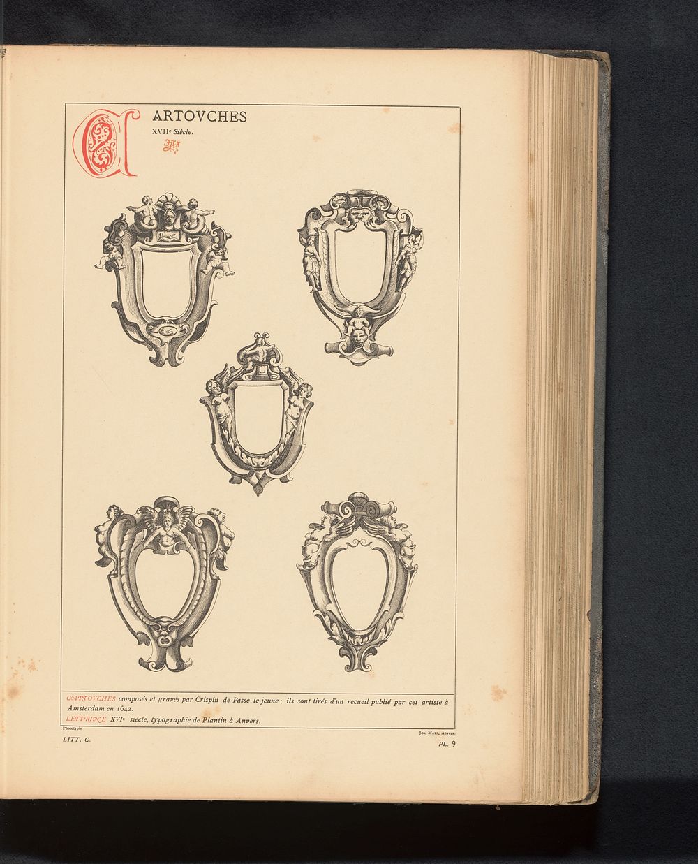 Reproductie van een prent met vijf cartouches door Crispijn van de Passe (c. 1875 - in or before 1880) by anonymous, Joseph…