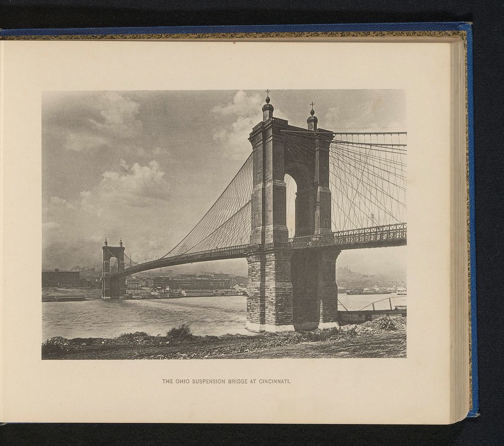 Gezicht op John A. Roebling Suspension Bridge in Cincinnati (c. 1883 - in or before 1893) by anonymous