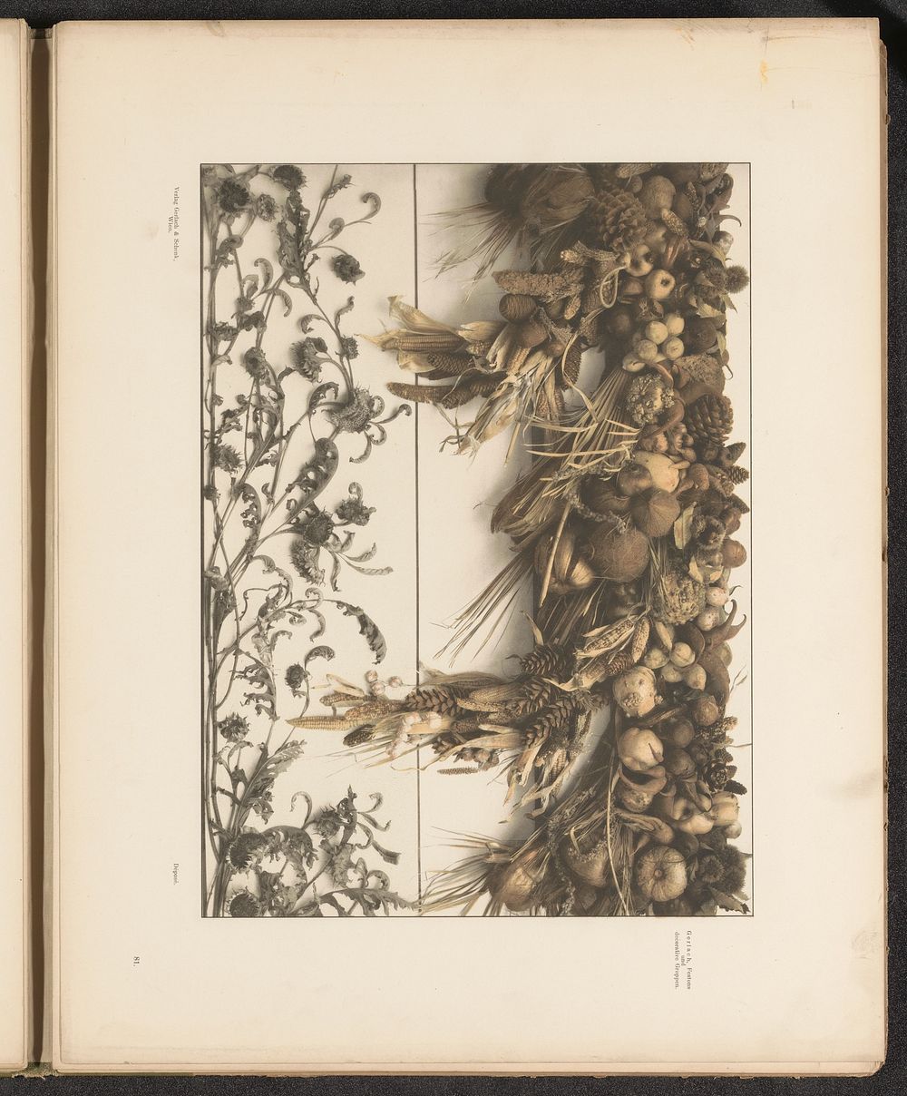 Fries van gedroogde bladeren en een festoen met meloenen, maiskolven en kokosnoten (c. 1887 - in or before 1897) by…