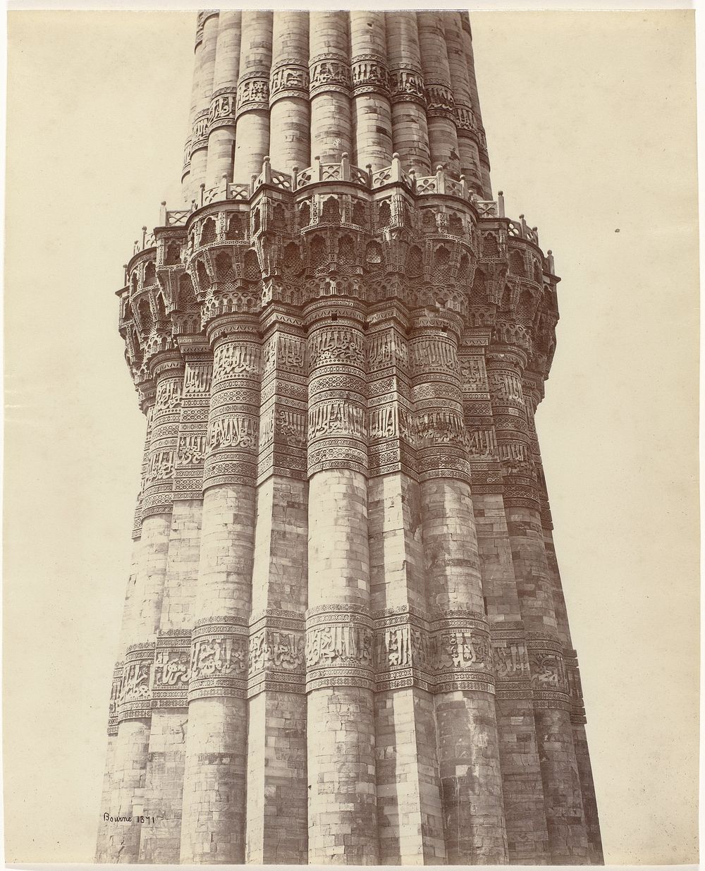 The first gallery of the Qutb Minar in Delhi, India (1863 - 1866) by Samuel Bourne