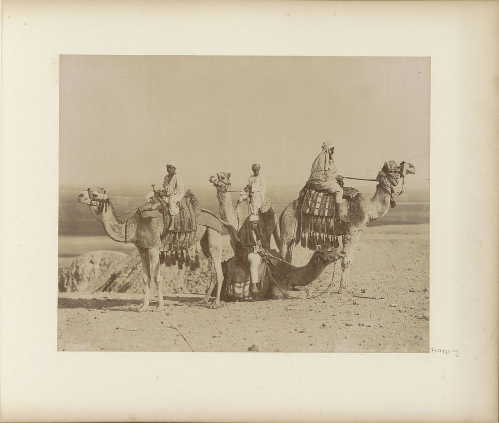 Ruiters op kamelen in een Egyptische woestijn (c. 1870 - c. 1890) by C  and G Zangaki