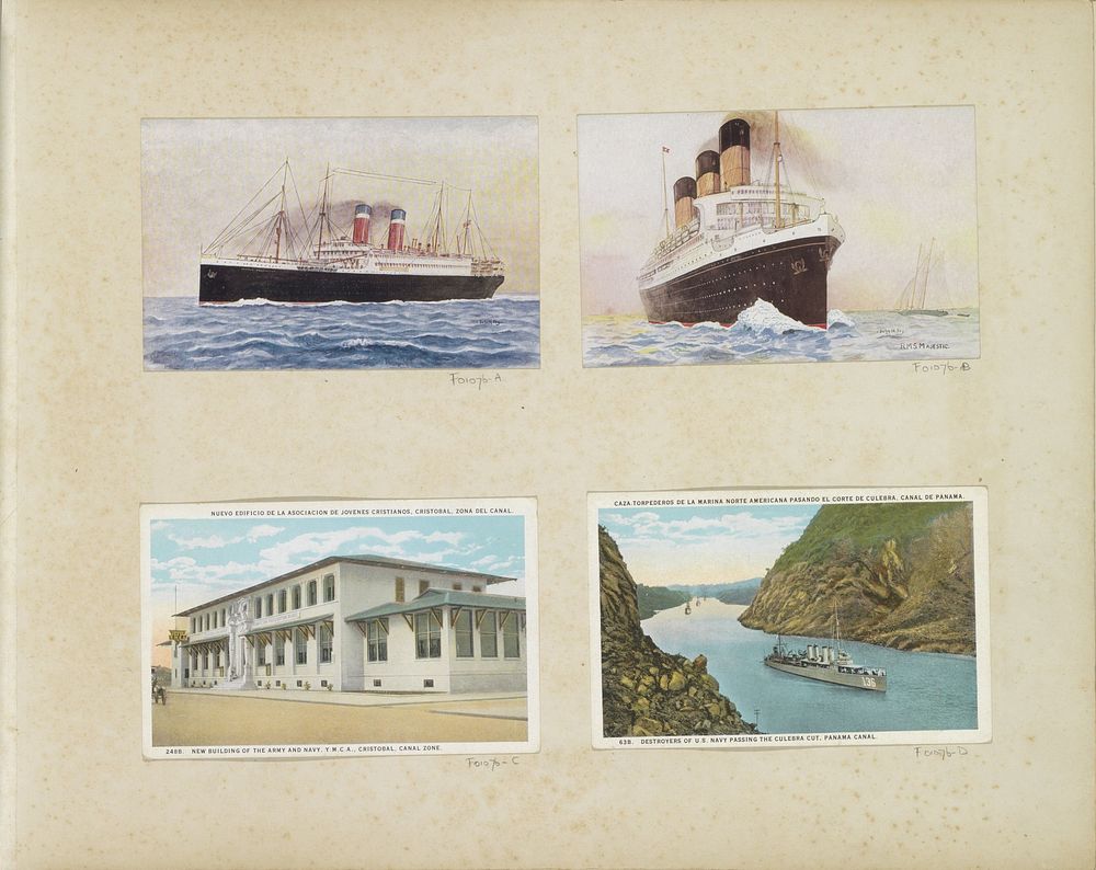 Fotoreproductie van (vermoedelijk) een tekening van Amerikaanse torpedojagers die door het Pananakanaal varen (c. 1920 - c.…