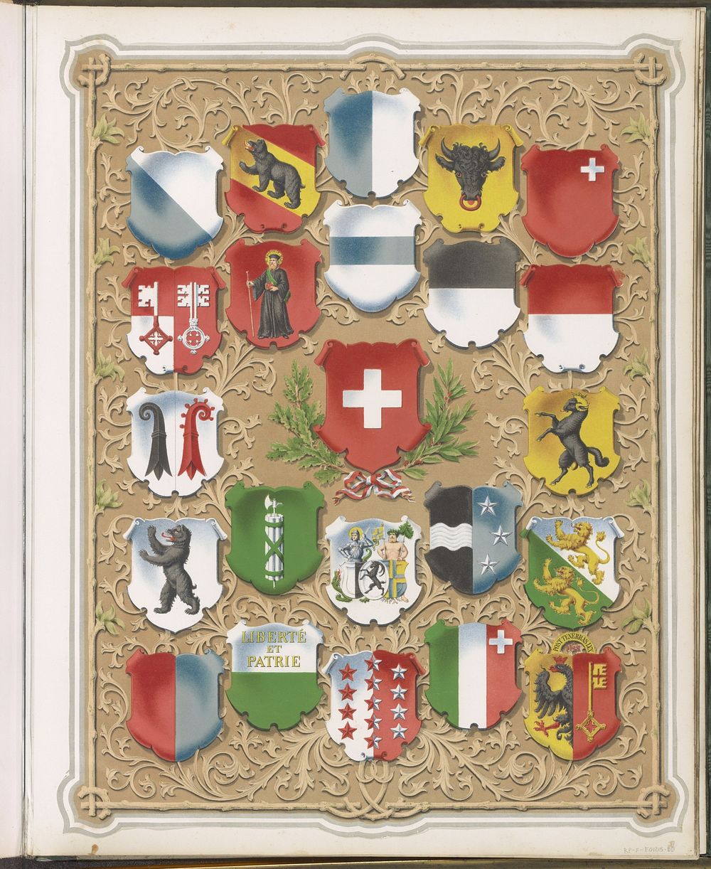 Overzicht van wapenschilden van Zwitserland en 22 kantons (c. 1850 - c. 1875) by anonymous