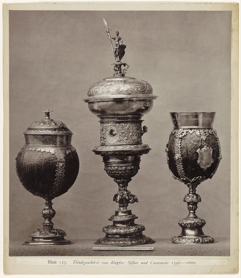 Drankservies van zilver, koper en kokosnoot (1869 - 1887) by anonymous, anonymous, Johann Baptist Obernetter and Johann…