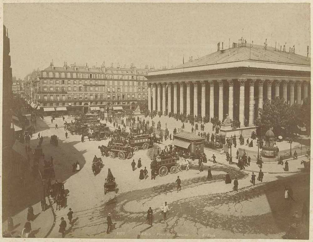 Gezicht op het Place de la Bourse te Parijs (1887 - 1900) by X phot