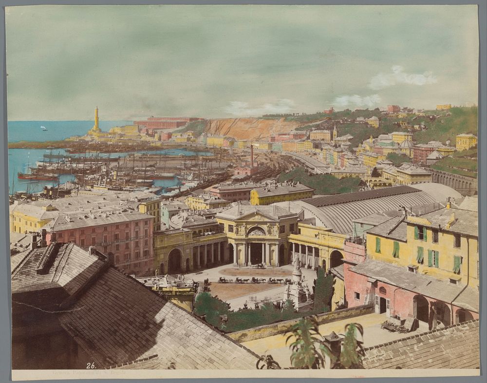 Gezicht op het station en de haven van Genua (1858 - 1893) by Alfredo Noack