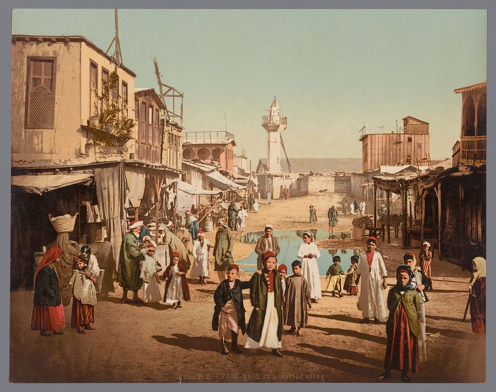 Arabische wijk in Port Said (1889 - c. 1920) by anonymous, Photochrom Zürich and Photochrom Zürich