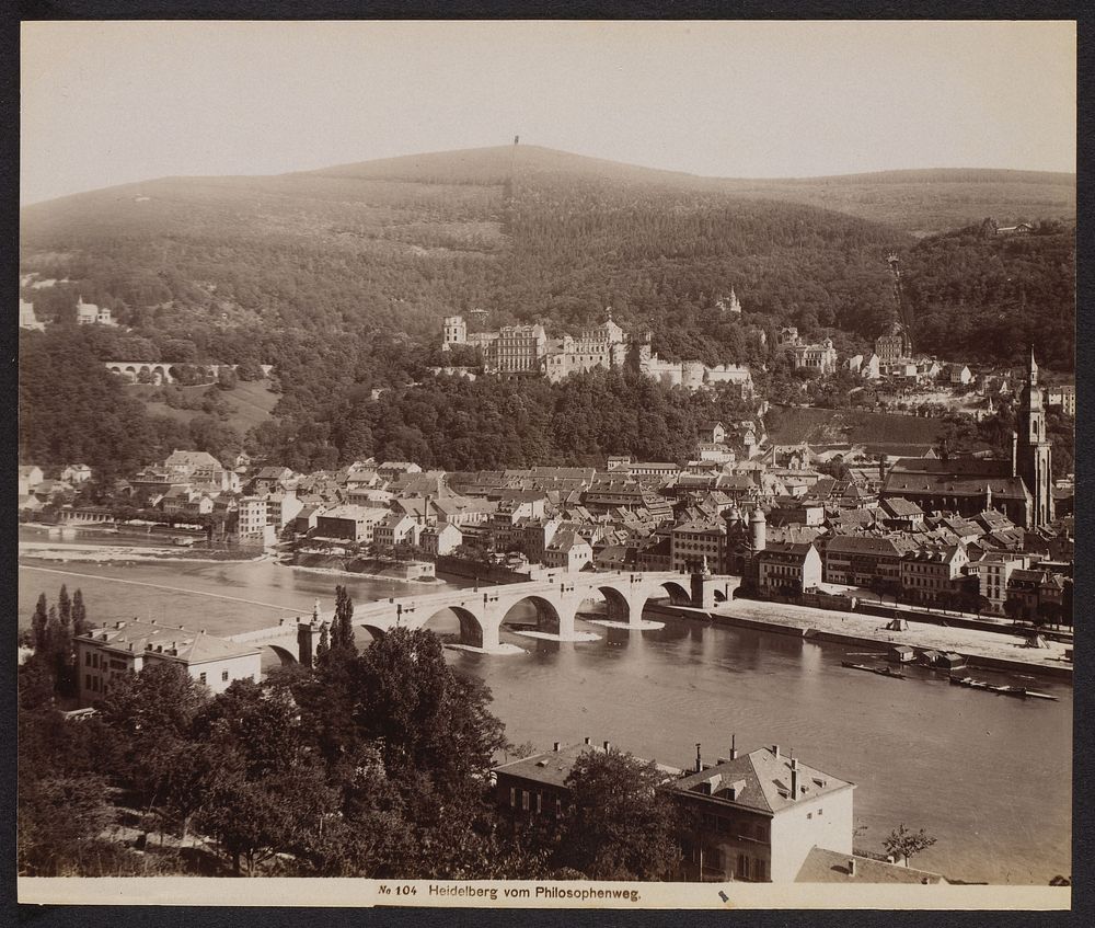 Gezicht op Heidelberg en de Neckar (1870 - 1900) by anonymous