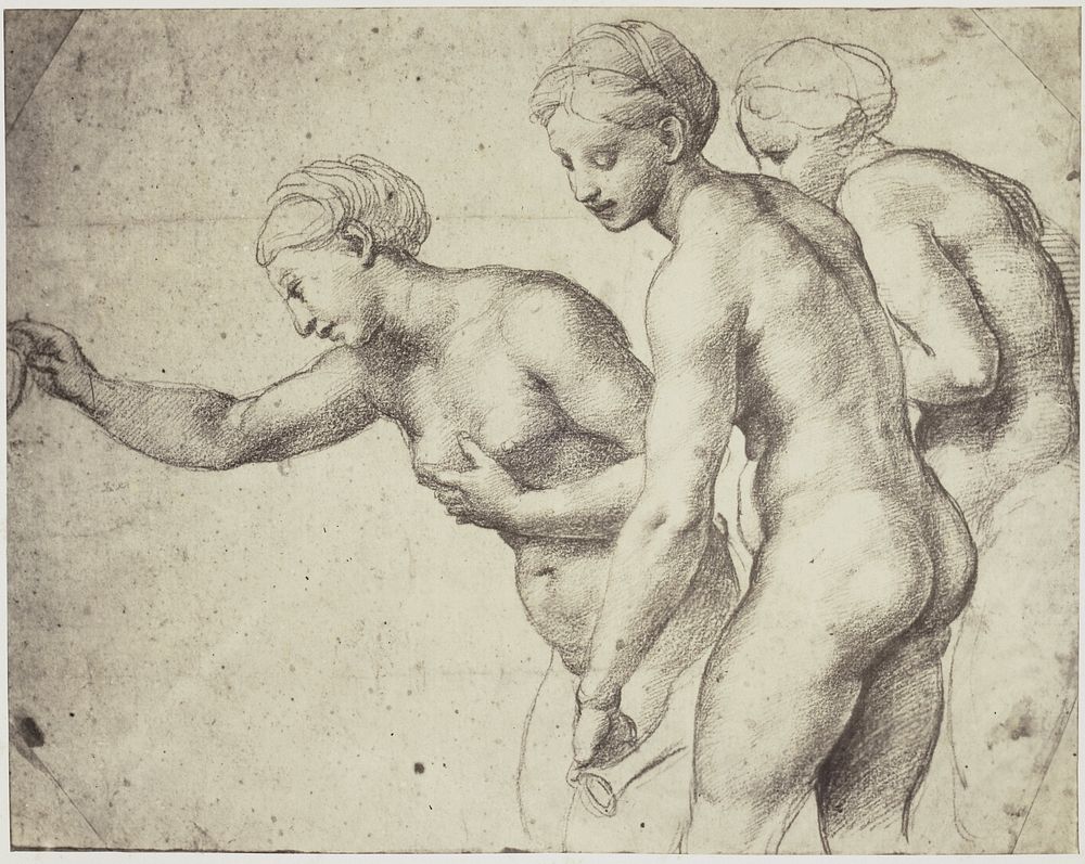 Fotoreproductie van een tekening van Rafaël, studie voor De drie Gratiën (c. 1852 - in or before 1857) by Charles Thurston…
