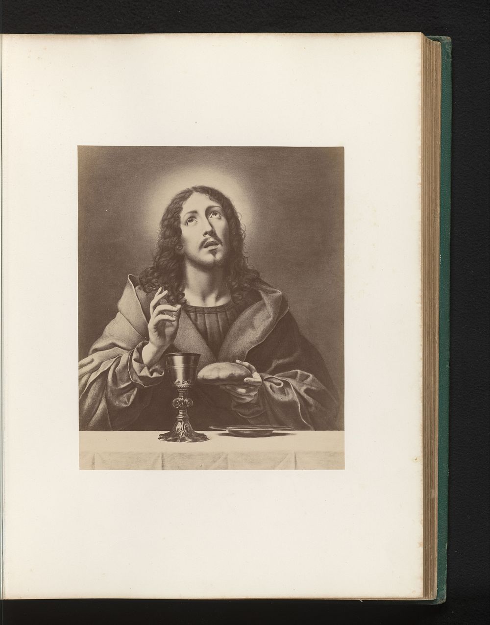 Fotoreproductie van het schilderij Christus zegent het brood en de wijn door Carlo Dolci (c. 1870 - in or before 1875) by…