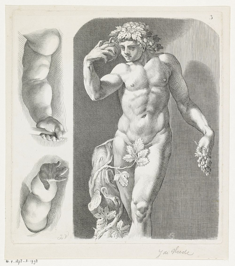 Bacchusbeeld en twee studies van armen (1847 - 1878) by Johannes de Vreede