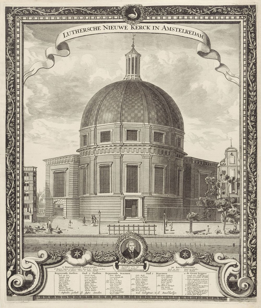 Gezicht op de Ronde Lutherse Kerk te Amsterdam (1680) by Pieter Rodingh and Justus Danckerts