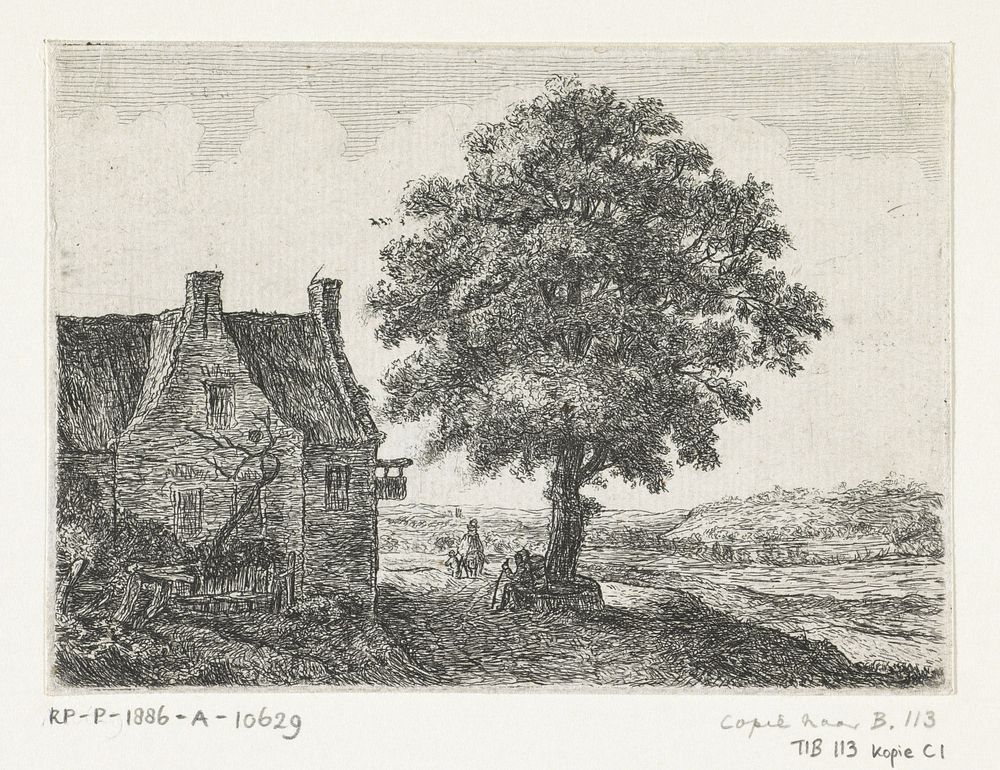 Grote lindeboom voor een herberg (1630 - 1740) by anonymous and Anthonie Waterloo
