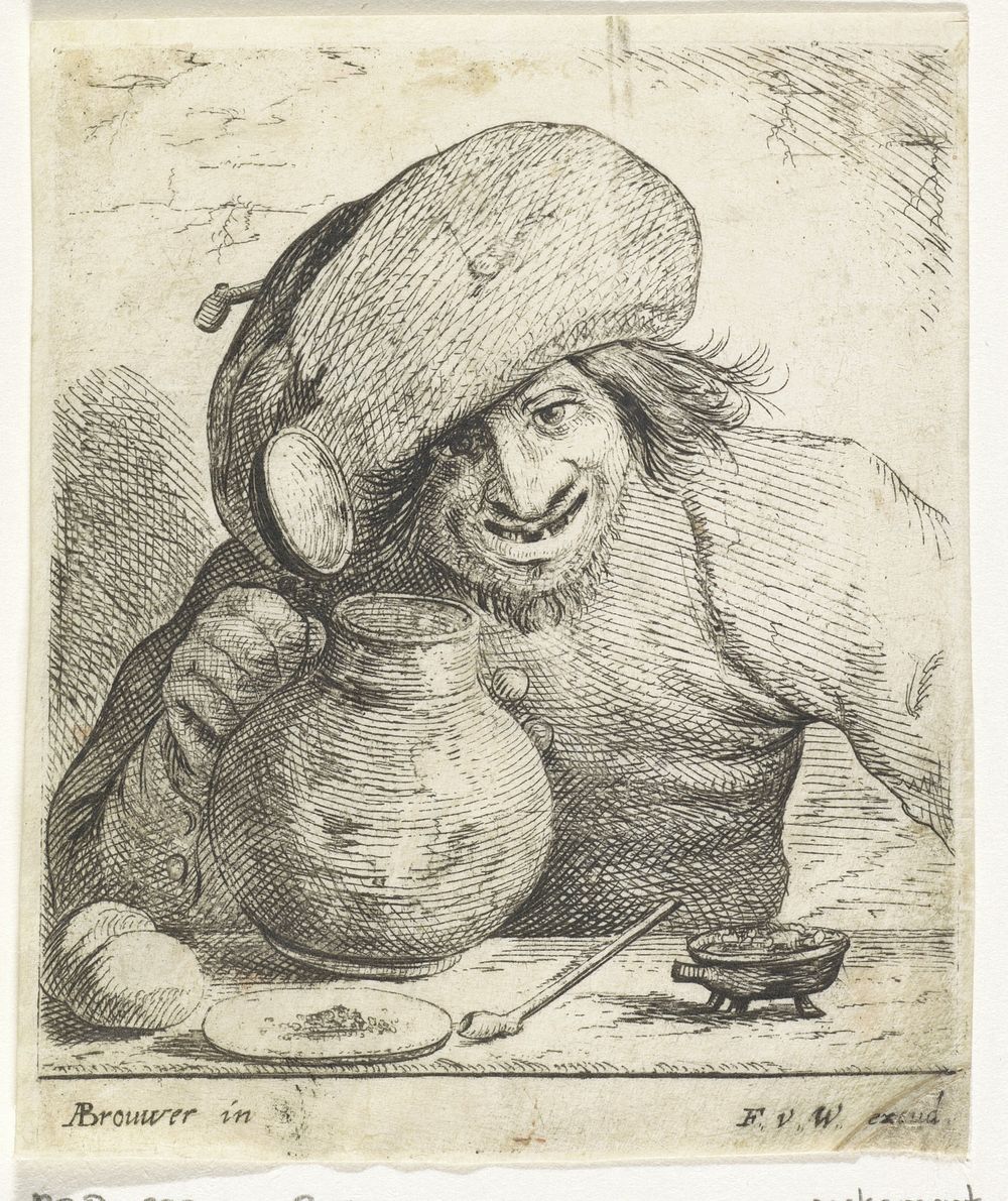 Boer met een kan in de hand (1636 - 1679) by Frans van den Wijngaerde, Adriaen Brouwer and Frans van den Wijngaerde