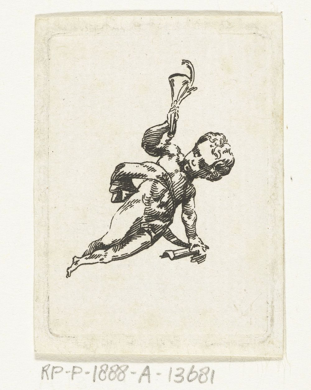 Vignet met putto met trompet en palmtak (1766 - 1831) by Willem Bilderdijk