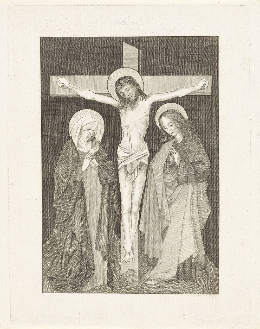Christus aan het kruis, aan weerszijden Maria en Johannes (c. 1700 - c. 1799) by anonymous and Desiderius Erasmus