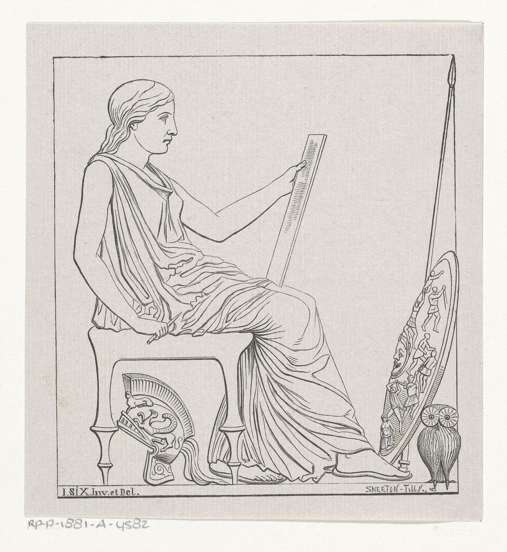 Vignet met Minerva (c. 1874 - 1881) by Smeeton Tilly and I Six