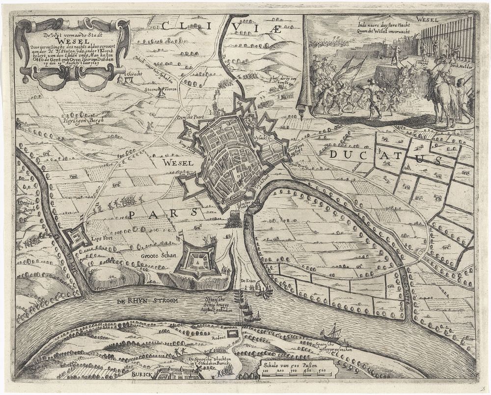 Verovering van Wesel, 1629 (1652) by Dirk Stoop, Pieter Hendricksz Schut and Claes Jansz Visscher II
