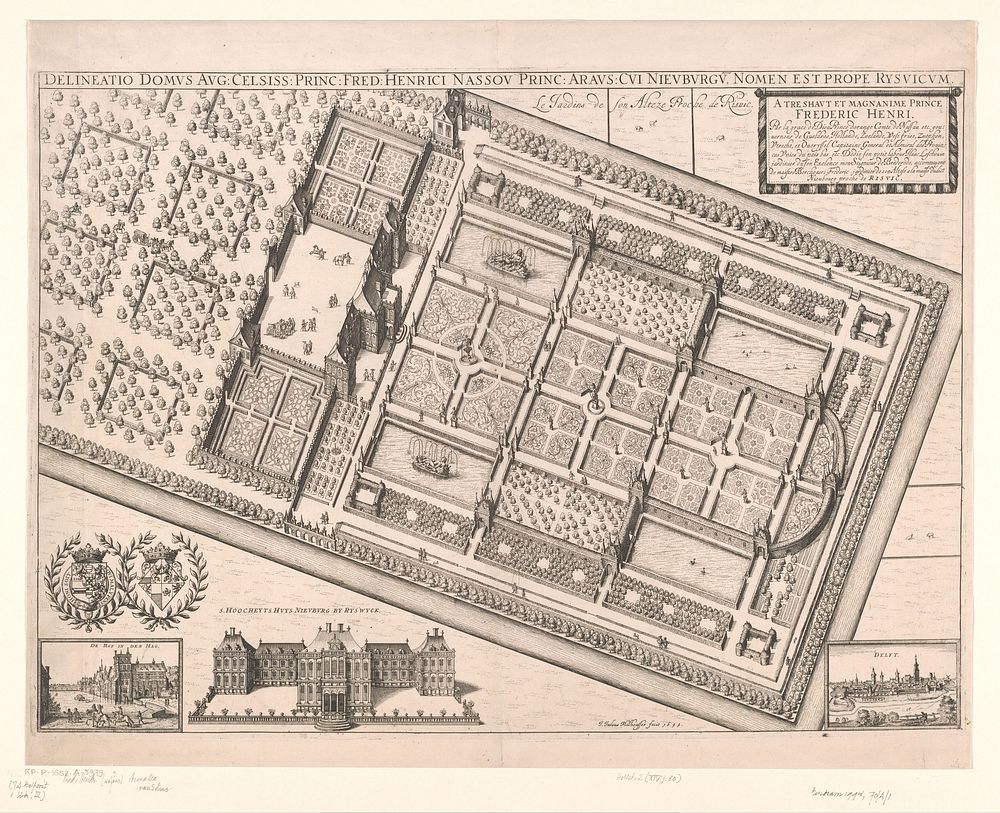 Huis ter Nieuburch met boomgaard en tuin (1644) by Julius Milheuser