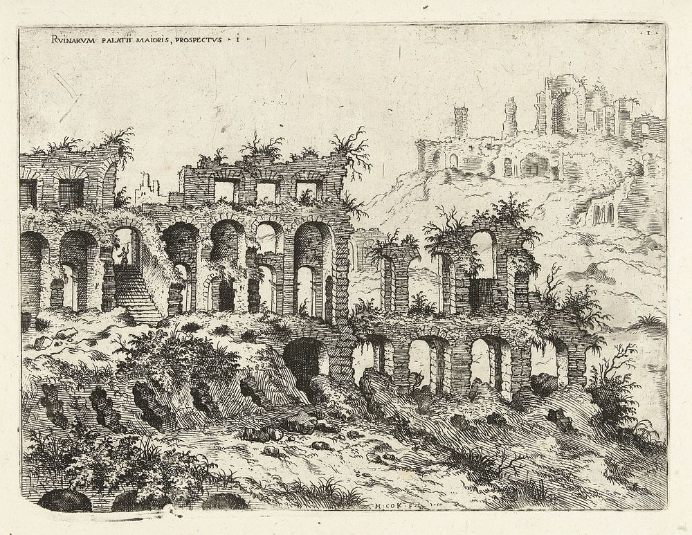 Gezicht op het Colosseum en de Palatijn (1551) by Hieronymus Cock, Hieronymus Cock and Hieronymus Cock