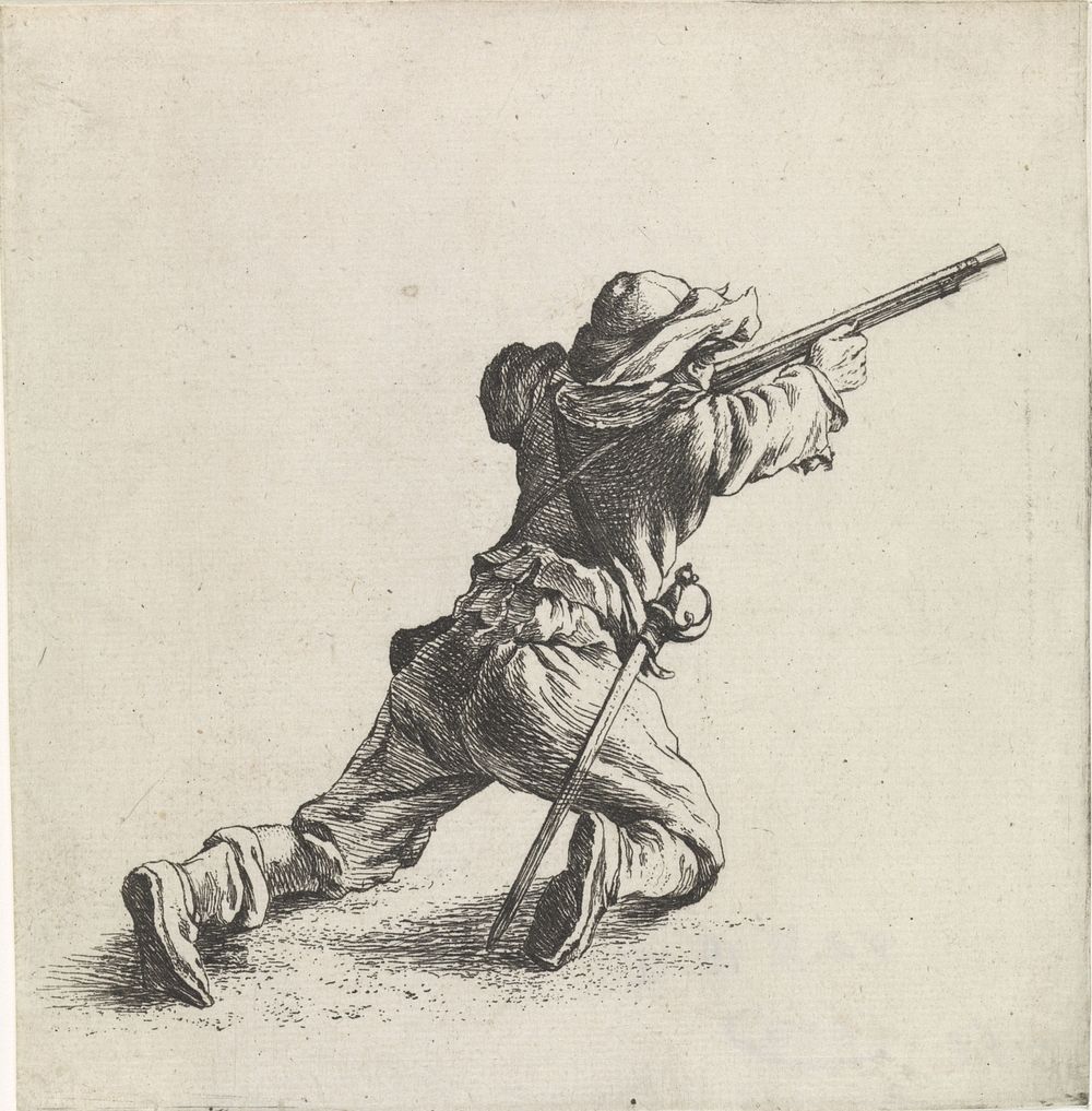 Soldaat met geweer naar rechts (1708 - 1717) by Dirk Maas and Philips Wouwerman