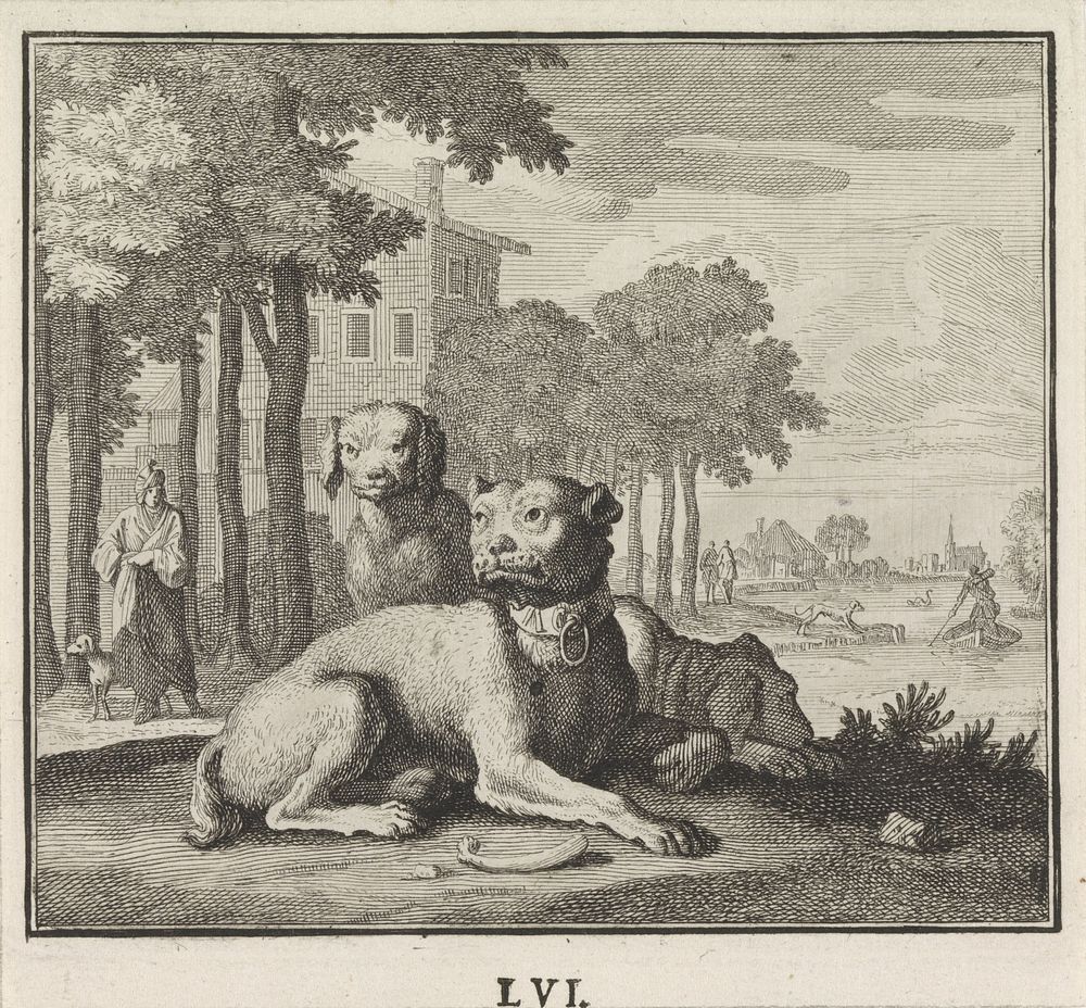 Embleem: hond (1695 - 1705) by Caspar Luyken and Christoph Weigel