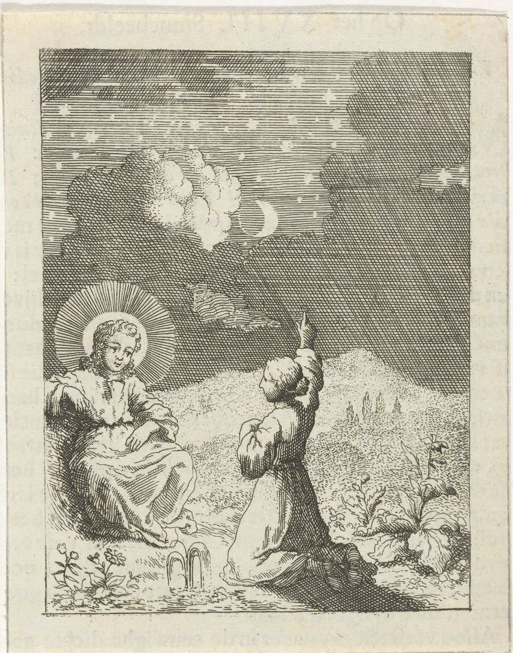 Christus en de gepersonifieerde ziel aanschouwen de sterrenhemel (1678 - 1687) by Jan Luyken and Pieter Arentsz II