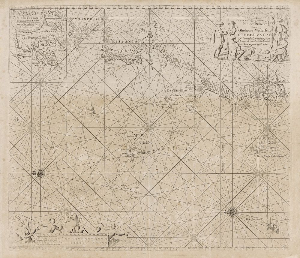 Paskaart van een deel van de Atlantische Oceaan met de westkust van Europa en een deel van Afrika (1681 - 1803) by Johannes…
