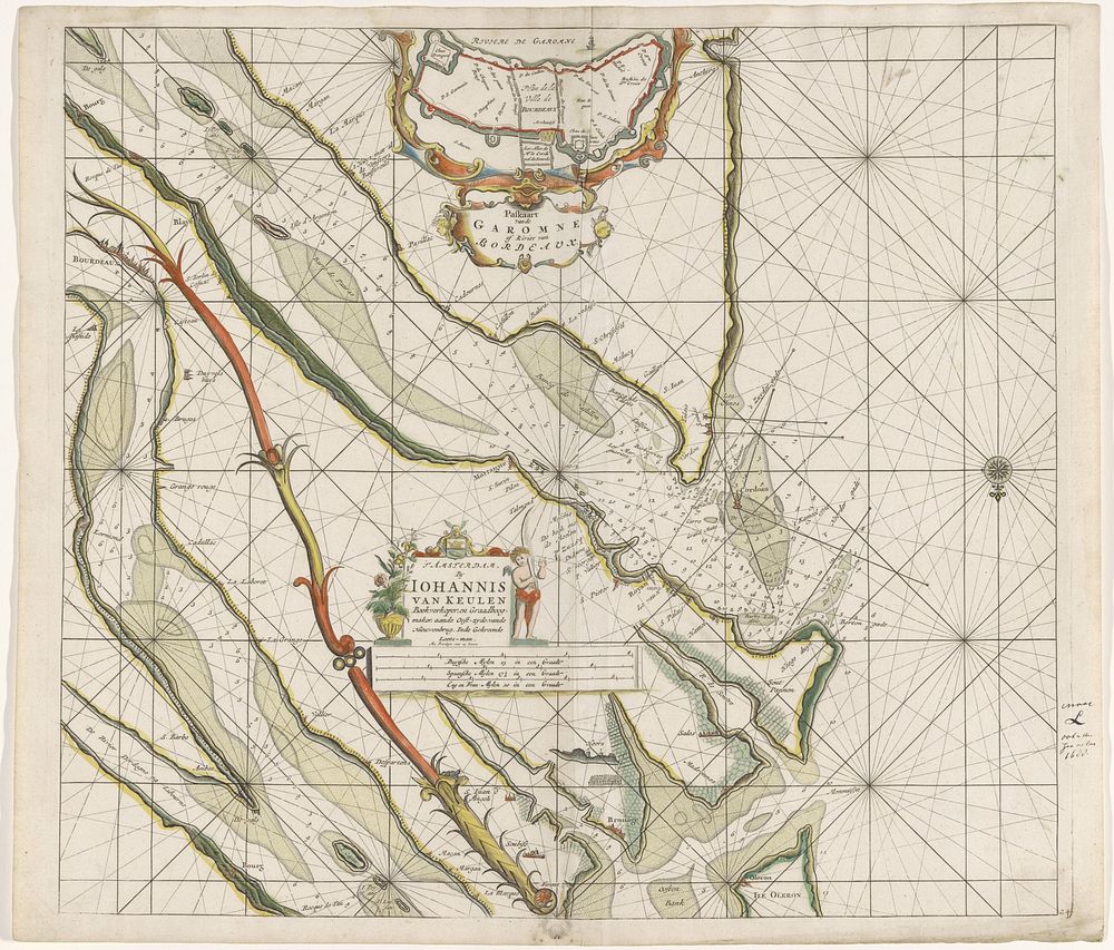 Paskaart van de Garonne (1682 - 1734) by Jan Luyken, Caspar Luyken, Johannes van Keulen I and Johannes van Keulen I
